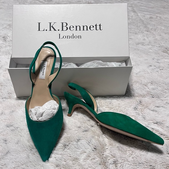 Sandals Lk Bennett Green Suede Shoes LK BENNETT Sloane Block Heels